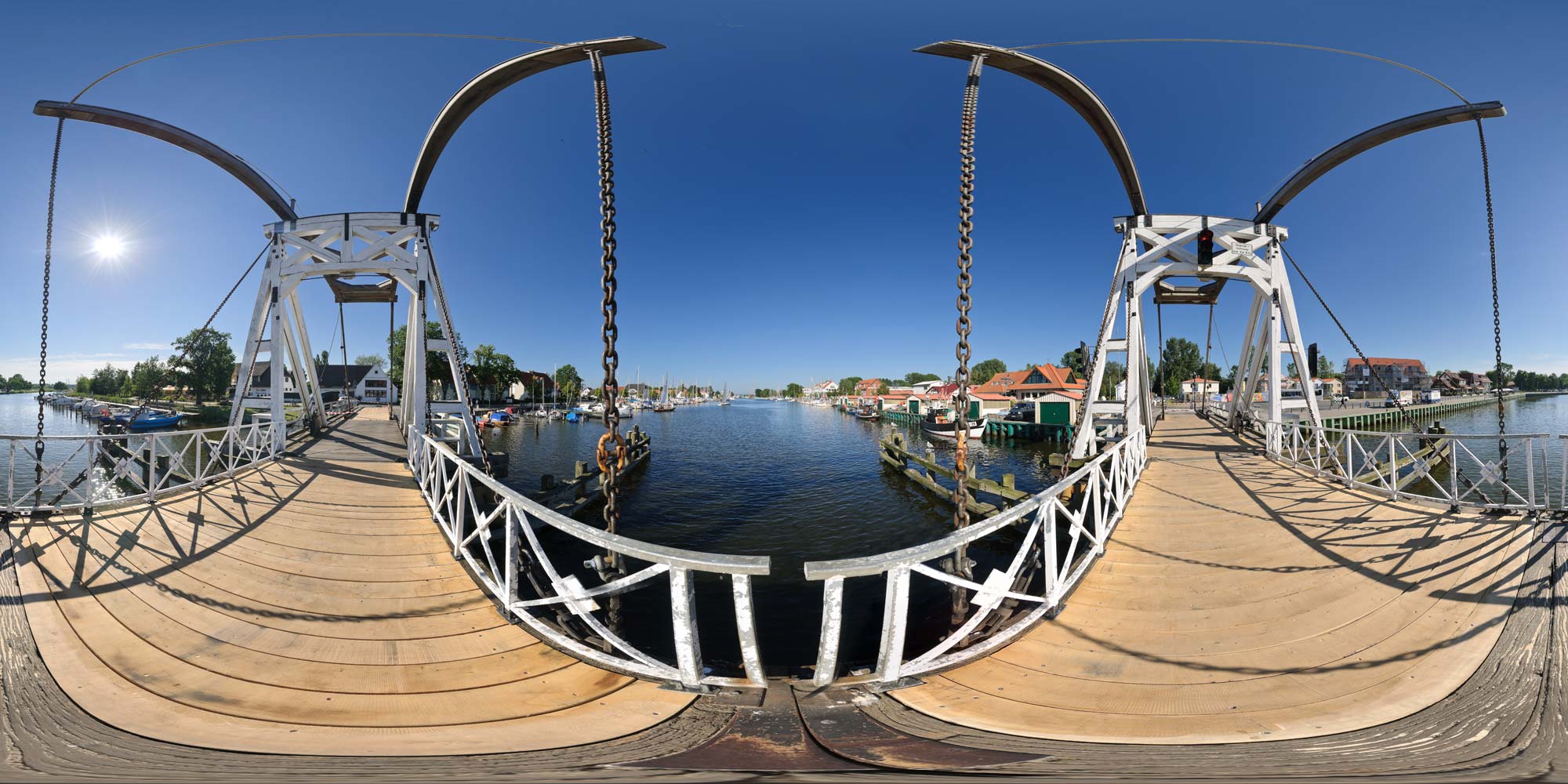 Panorama  Greifswald - Klappbrücke Wiek - Auf der Brücke